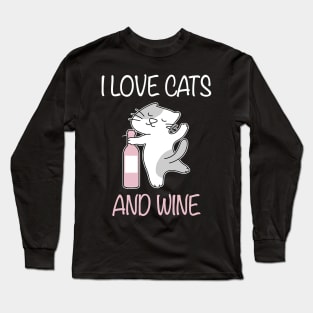 I Love Cats And Wine Cat Lover Wine Lover Long Sleeve T-Shirt